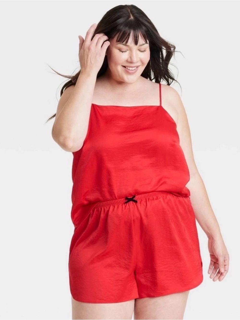 Auden Red Satin cami top & shorts pajamas Set